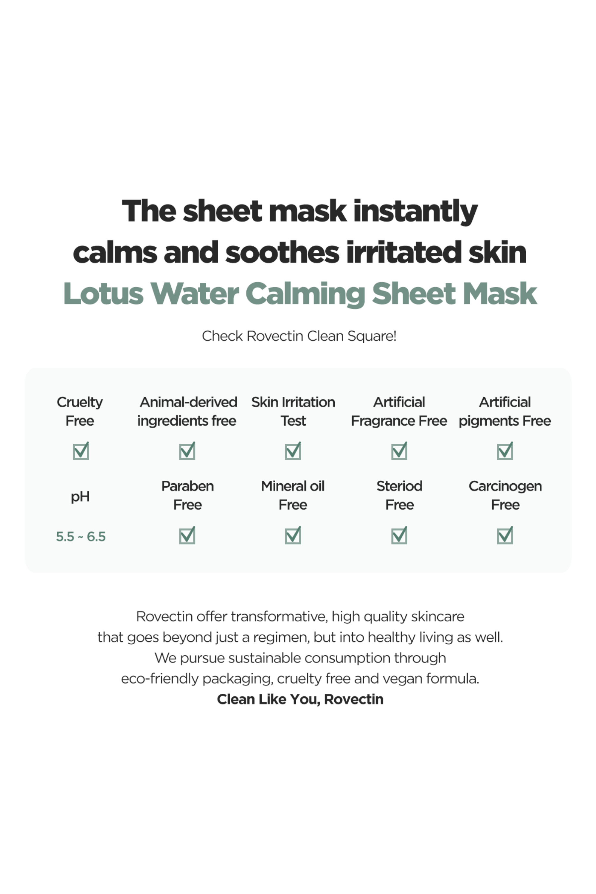 Rovectin Lotus Water Calming Sheet Mask