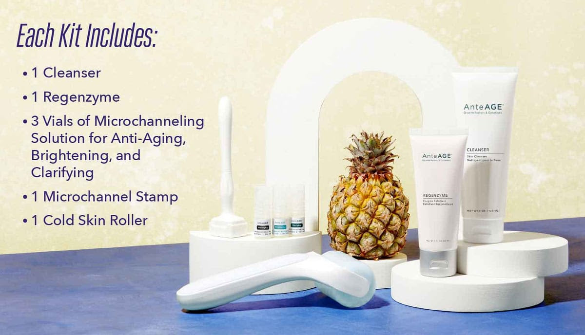 AnteAGE® Skin Fitness Kit | Cleanser, Enzyme, Microchanneling Solution, Stamp, and Cold Roller